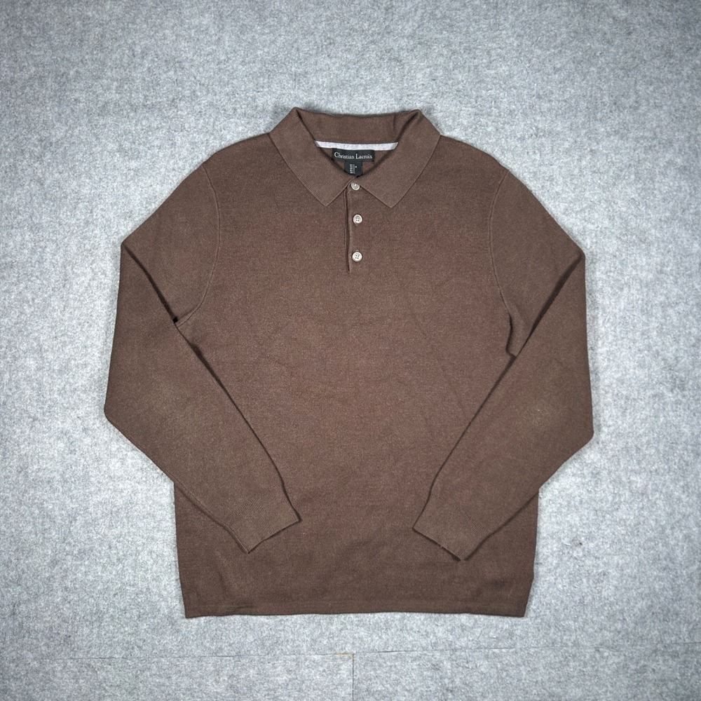 Christian Lacroix Polo Mens Large Brown Long Sleeve Knit Sweater Pullover Casual